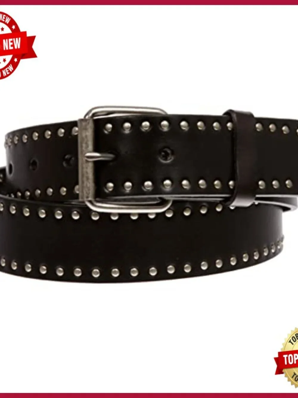 Vintage Studded Leather Belt with Interchangeable Buckle, 1.5